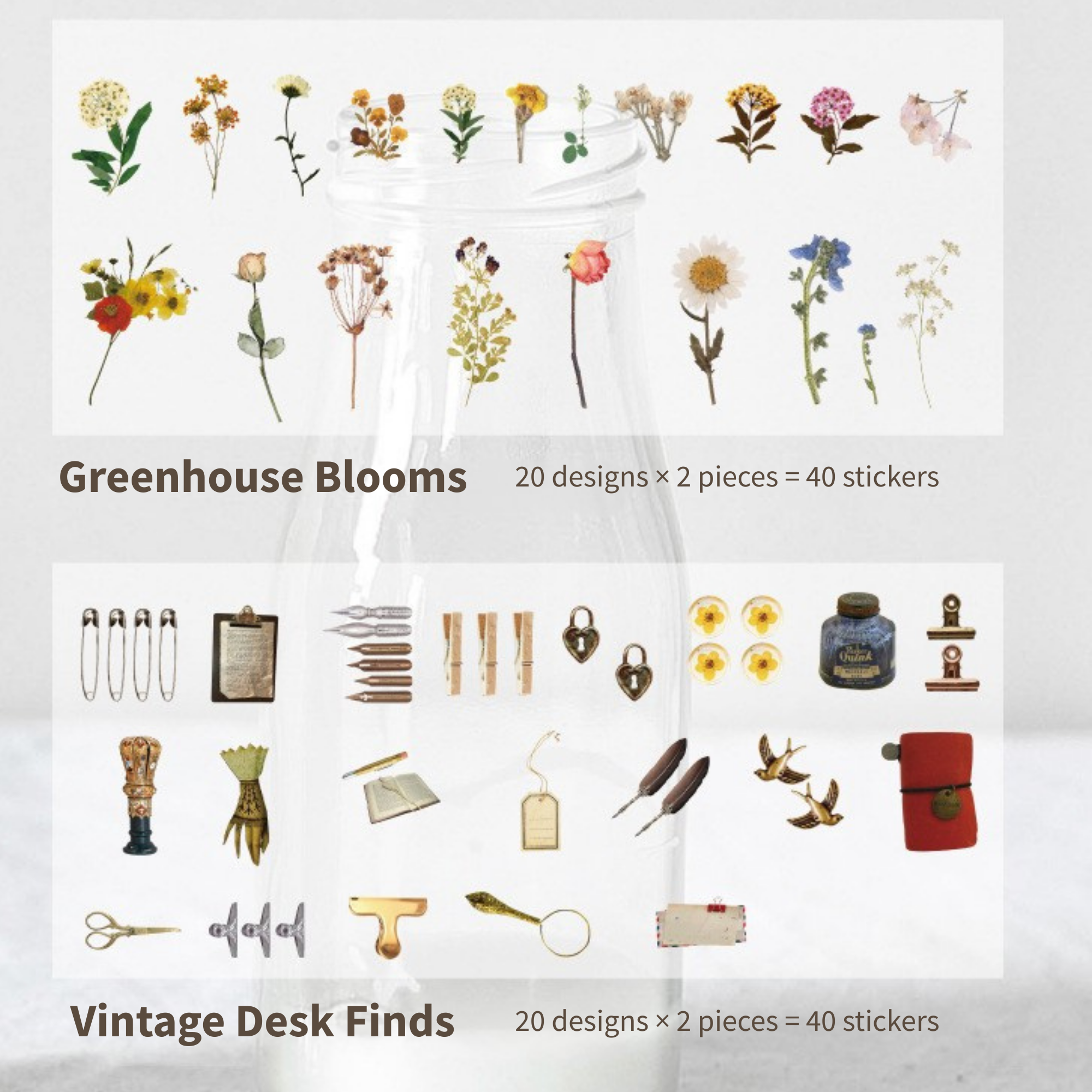 Whisper of Time Stickers – 40pcs in 1 Pack